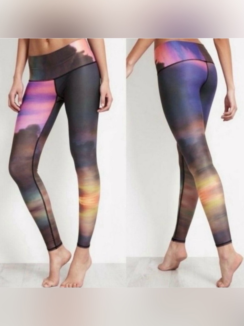 teeki Recycled Fabric, Clouds Sunset Gradient Leggings in Purple, Orange, Yellow